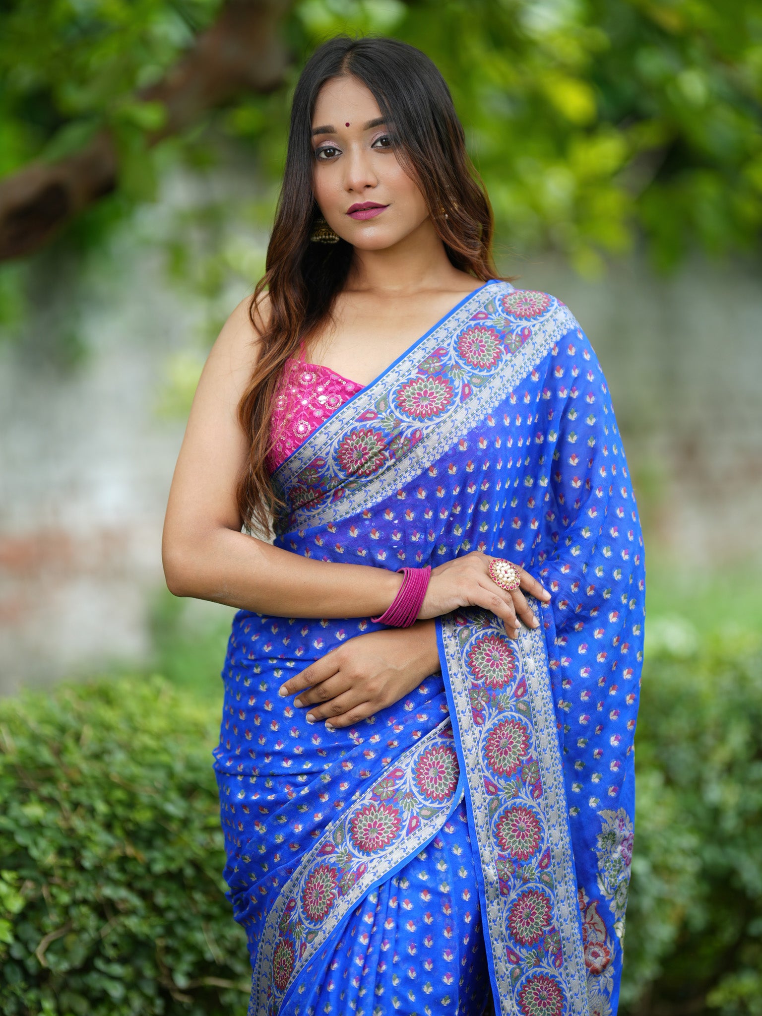 Banaras Pure Georgette Saree With Resham Weaving-Blue