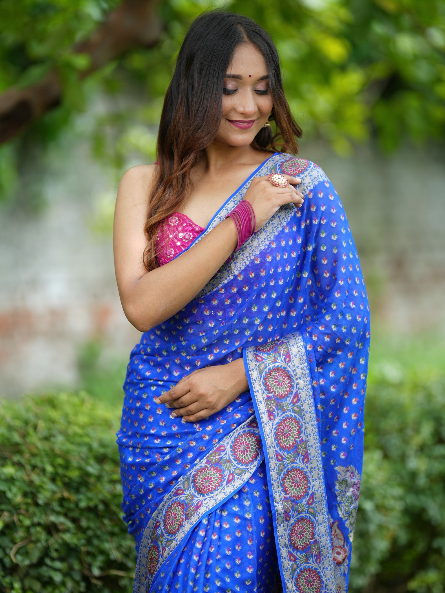 Banaras Pure Georgette Saree With Resham Weaving-Blue