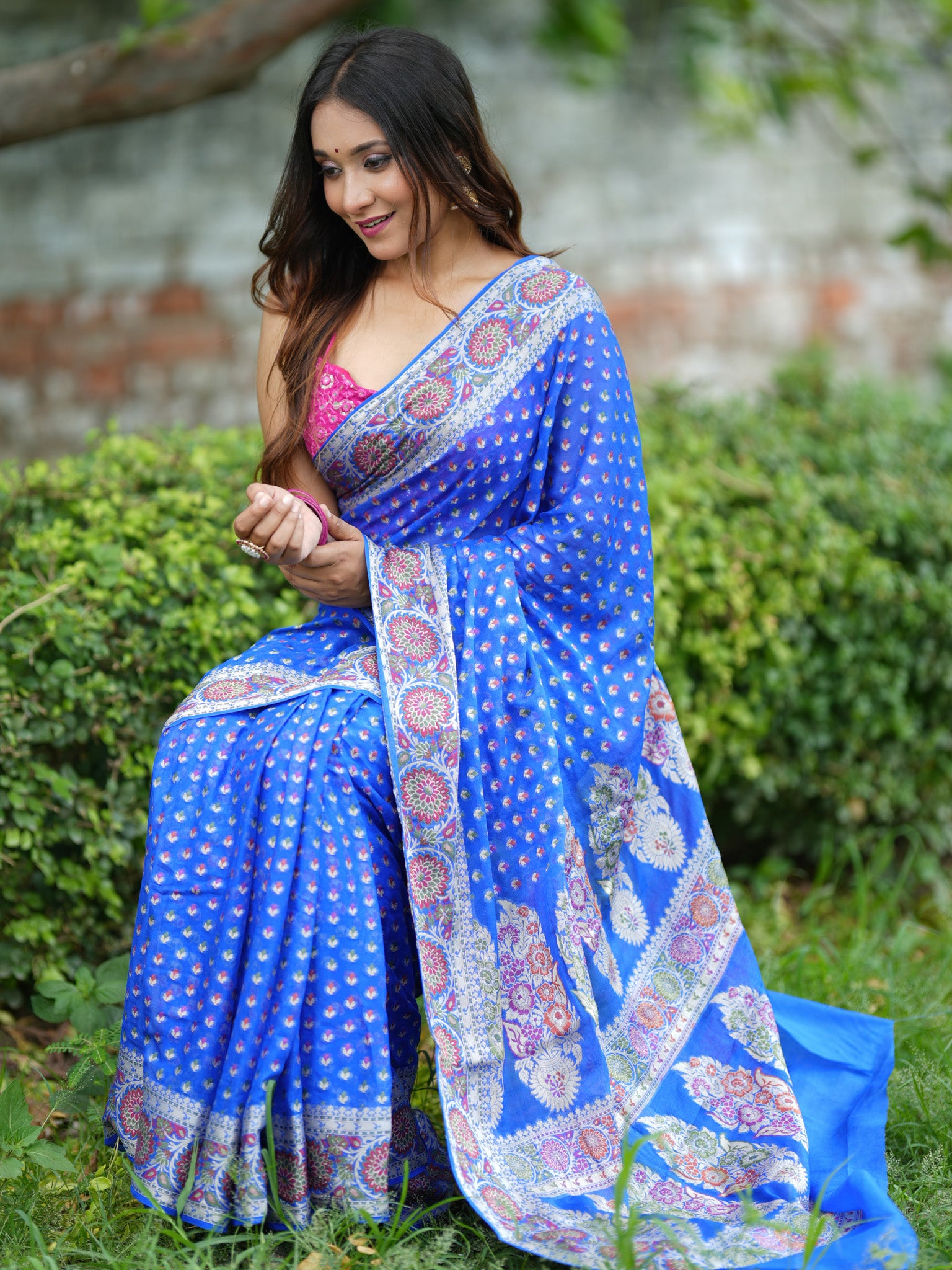 Banaras Pure Georgette Saree With Resham Weaving-Blue