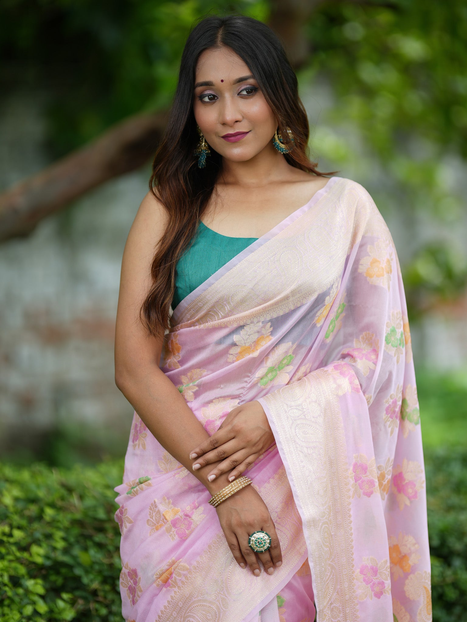 Banarasi Cotton Silk Saree with Floral Weaving & Border-Pink