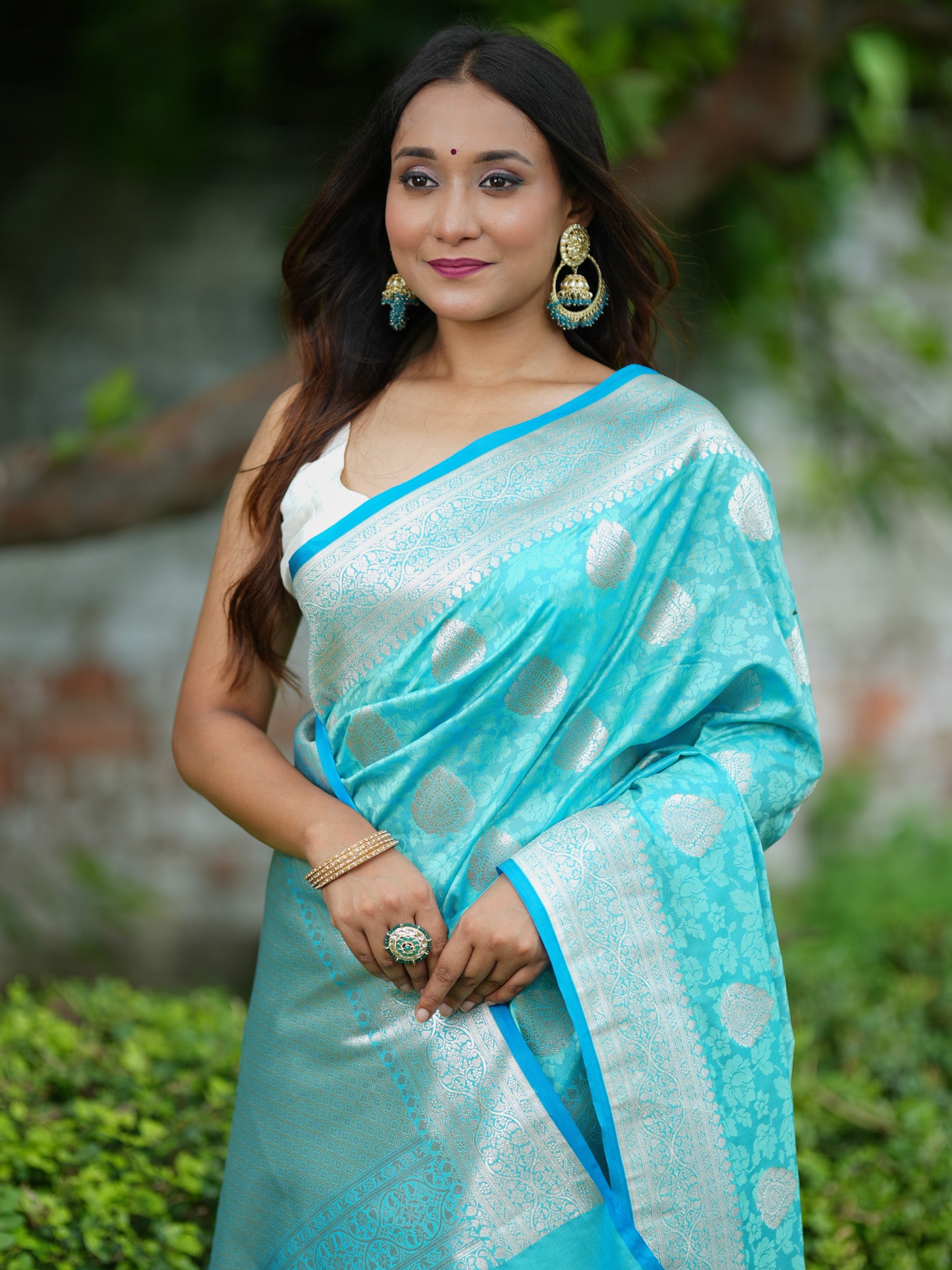 Banarasi Art Katan Silk Saree With Zari Buta Weaving & Tanchoi Weaving-Aqua Blue
