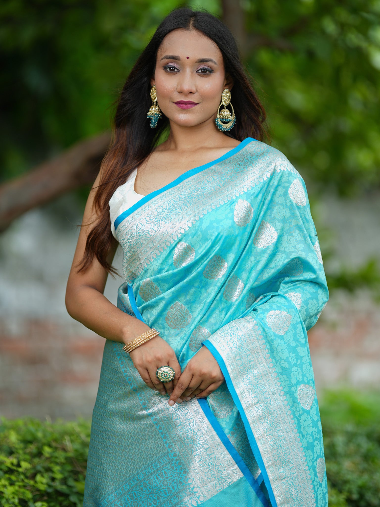 Banarasi Art Katan Silk Saree With Zari Buta Weaving & Tanchoi Weaving-Aqua Blue