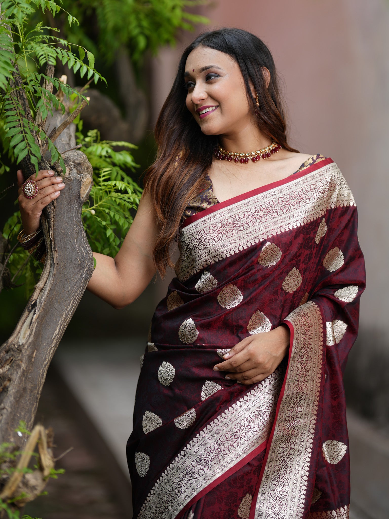 Banarasi Art Katan Silk Saree With Zari Buta Weaving & Tanchoi Weaving- Wine