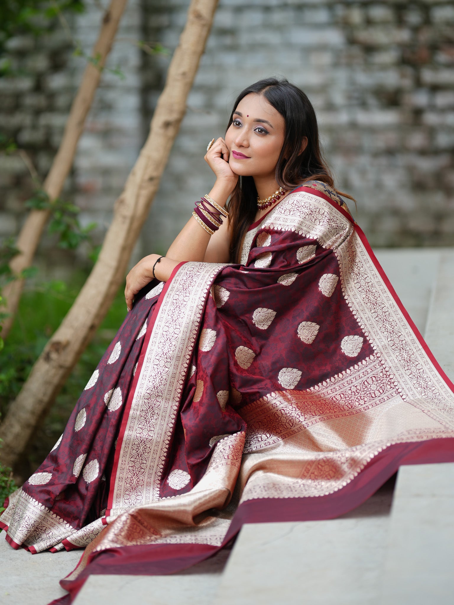 Banarasi Art Katan Silk Saree With Zari Buta Weaving & Tanchoi Weaving- Wine