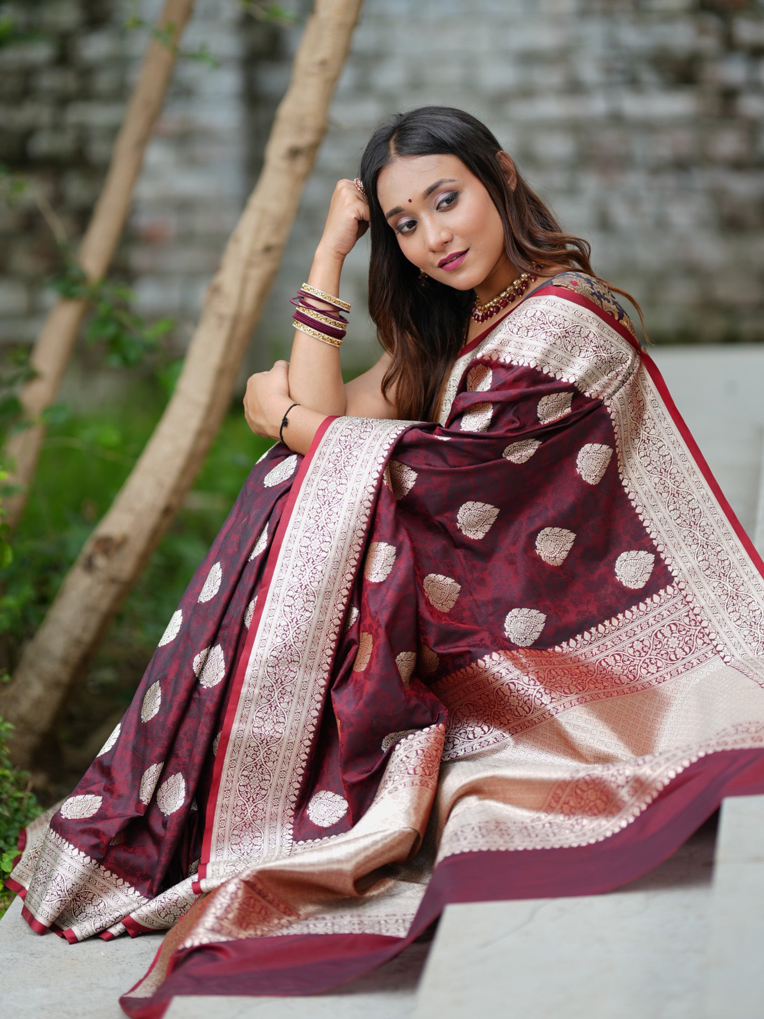 Banarasi Art Katan Silk Saree With Zari Buta Weaving & Tanchoi Weaving- Wine