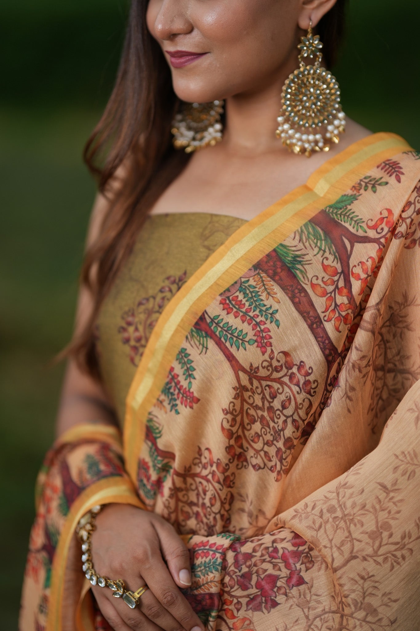 Banarasi Semi Silk Salwar Kameez Fabric With Floral Printed Dupatta-Green