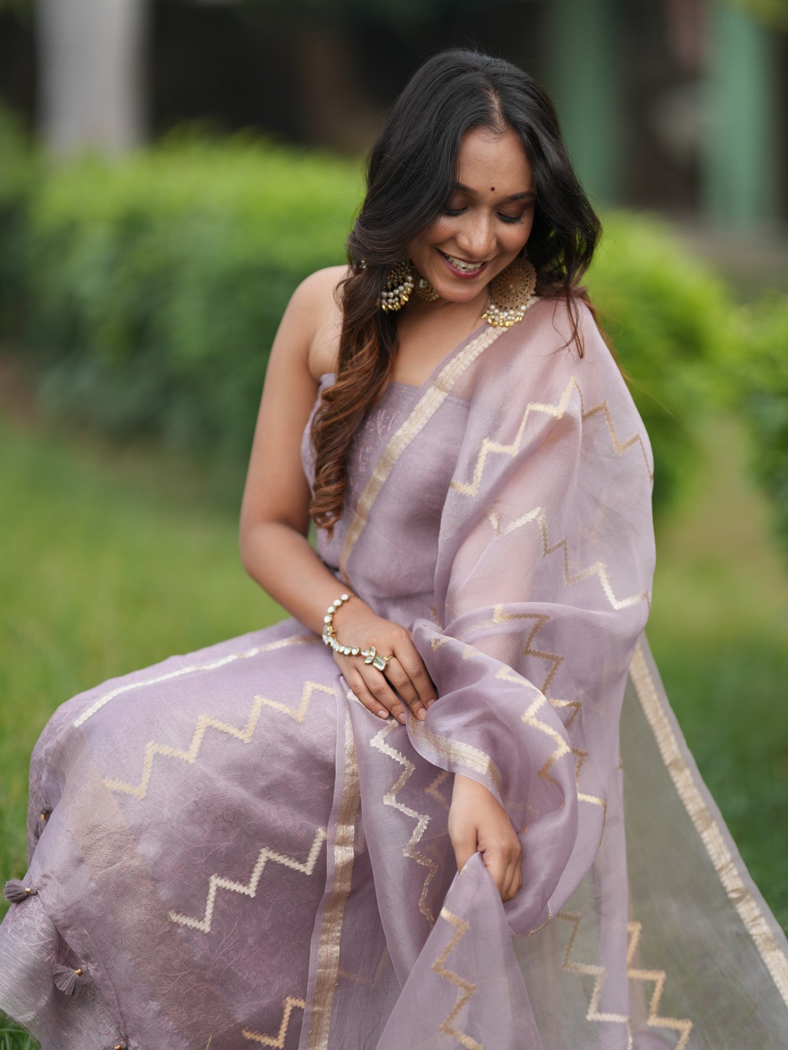 Banarasi Soft Embroidered Cotton Salwar Kameez Fabric With Organza Dupatta- Light Mauve