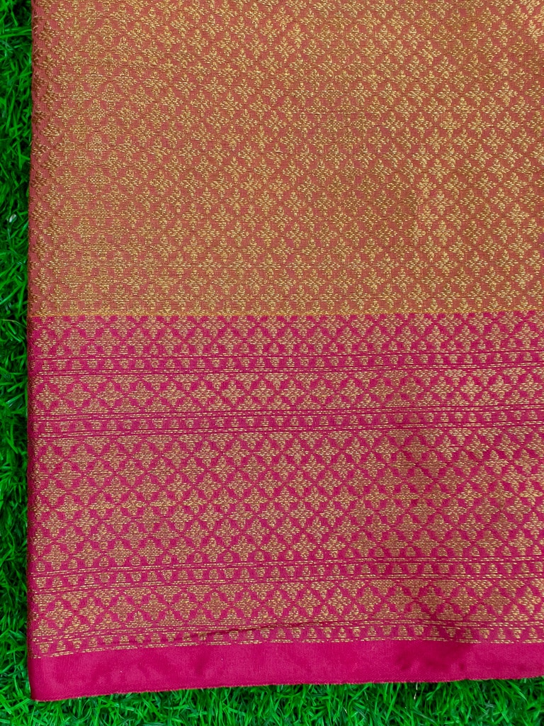 Banarasi Cotton Silk Resham Floral Weaving Saree & Contrast Border-Orange