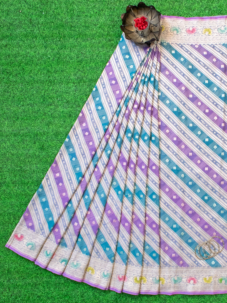 Banarasi Pure Khaddi Georgette Saree With Aada Zari Weaving & Handpainted Border-Purple