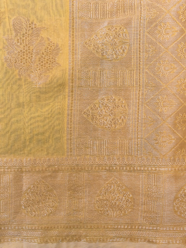 Banarasi Cotton Silk Resham Floral Weaving Saree-Yellow
