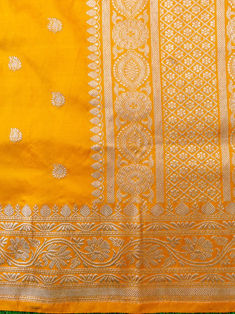 Banarasi Pure Katan Silk Saree With Zari Buti Weaving & Border-Yellow