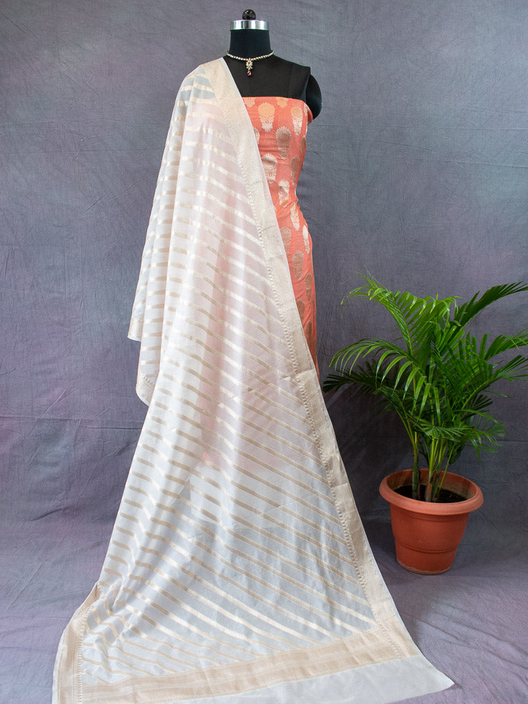 Banarasi Semi Georgette Salwar Kameez Fabric With Zari Dupatta-Peach