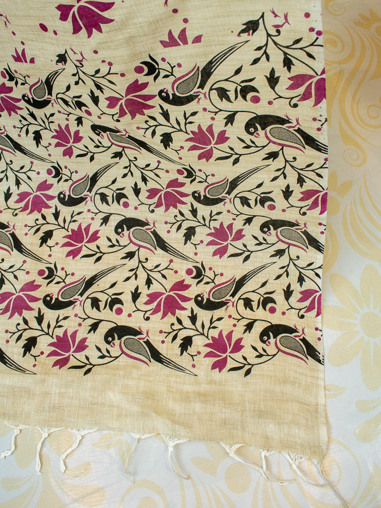 Banarasi Soft Cotton Printed Bhagalpuri Salwar Kameez-Off White & Pink