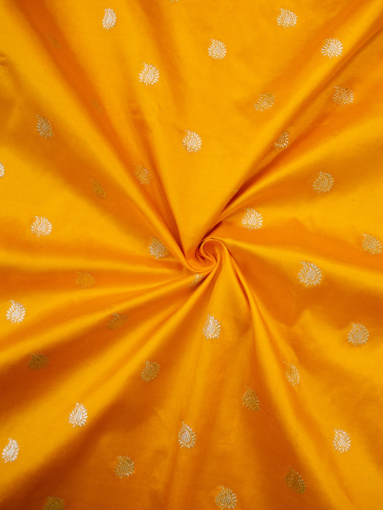 Banarasi Pure Katan Silk Saree With Zari Buti Weaving & Border-Yellow