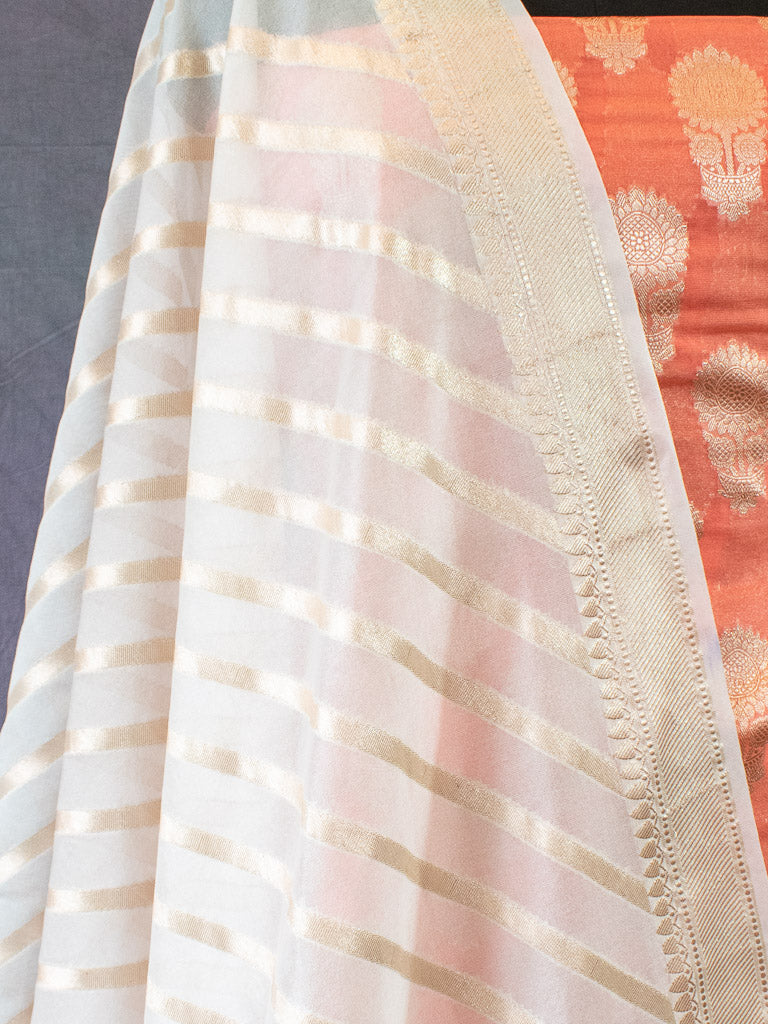 Banarasi Semi Georgette Salwar Kameez Fabric With Zari Dupatta-Peach