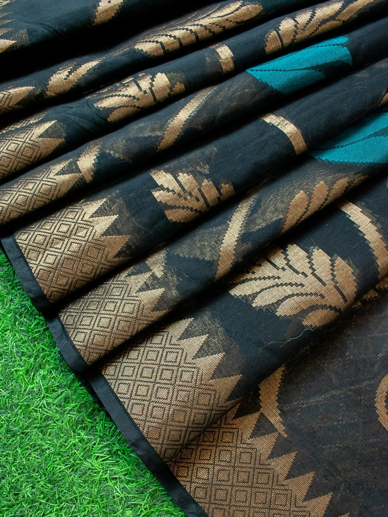 Banarasi Cotton Silk Saree With Jaal Zari & Meena Weaving Border-Black