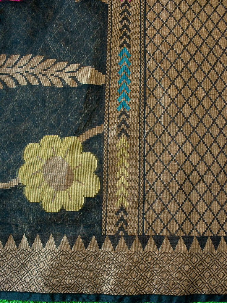 Banarasi Cotton Silk Saree With Jaal Zari & Meena Weaving Border-Black