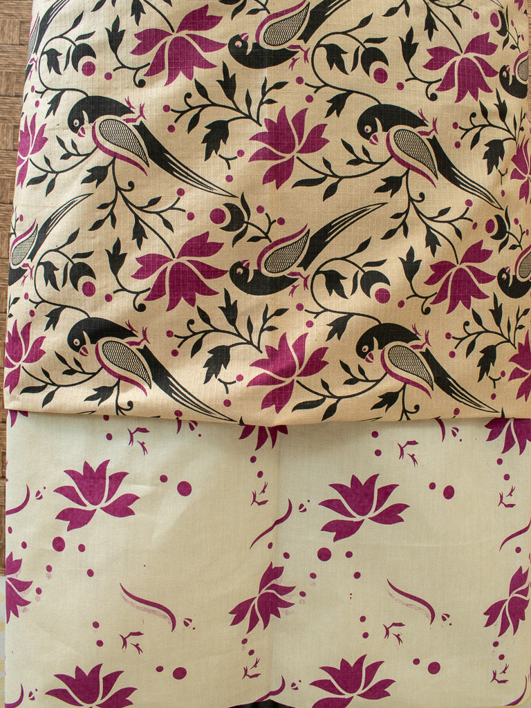 Banarasi Soft Cotton Printed Bhagalpuri Salwar Kameez-Off White & Pink