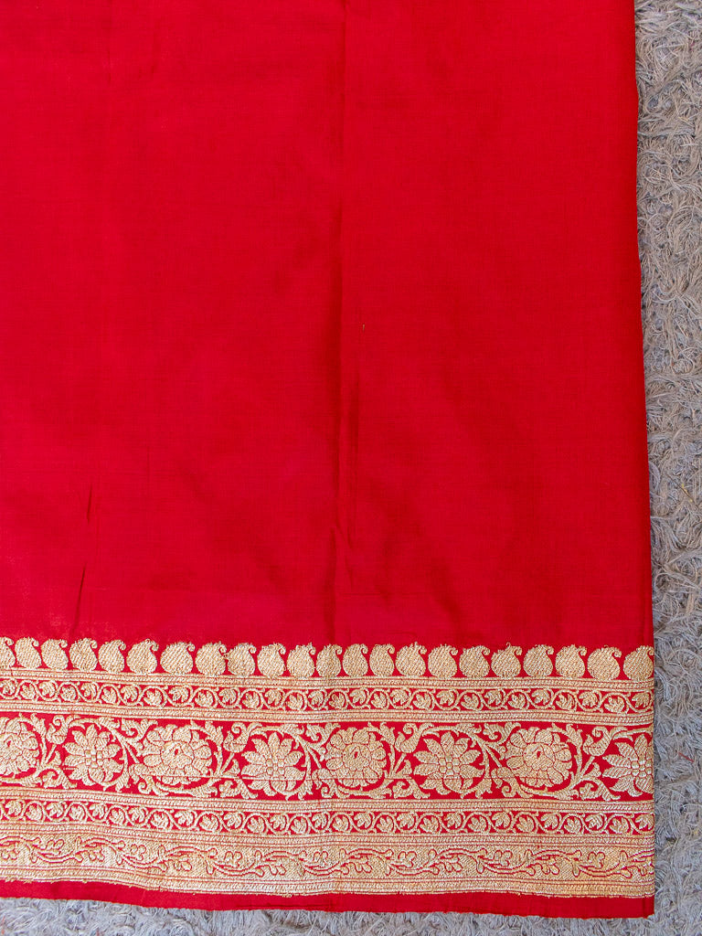 Banarasi Pure Katan Silk Saree With Paisley Buti Weaving & Border-Red