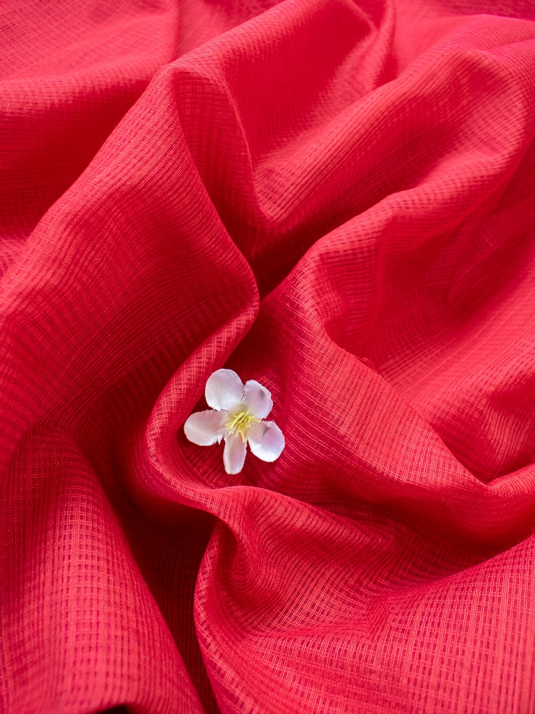 Banarasi Cotton Silk Saree Plain Body With Antique Zari Border -Red