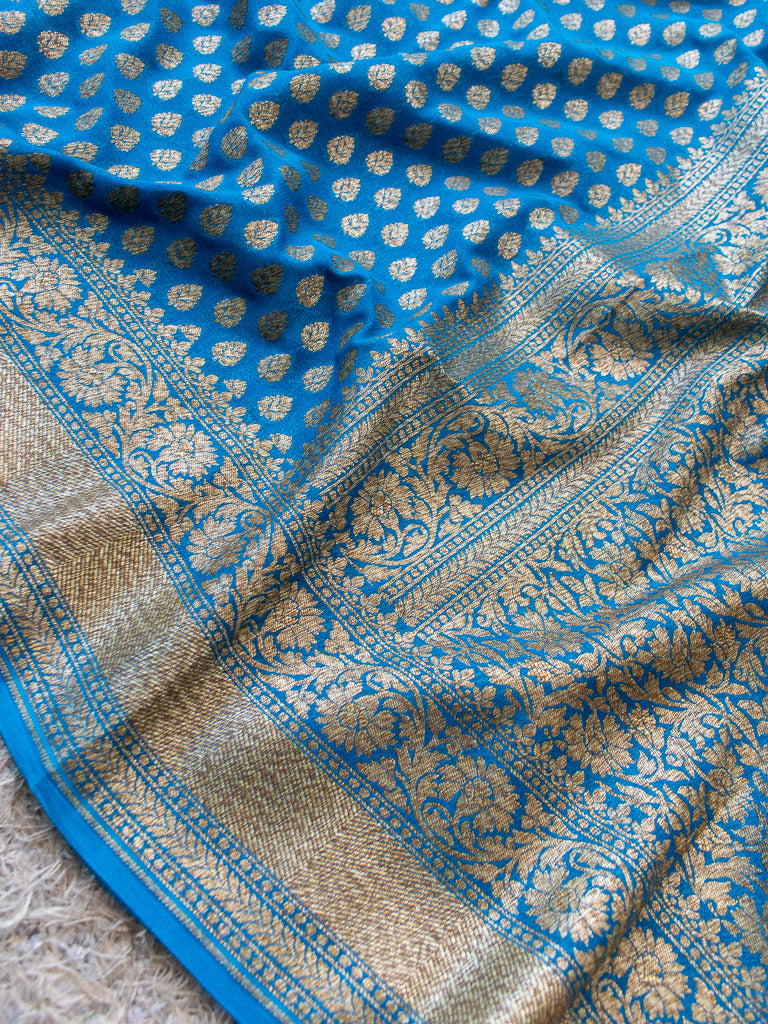 Banarasi Pure Georgette Saree With Antique Zari Buti Weaving-Blue