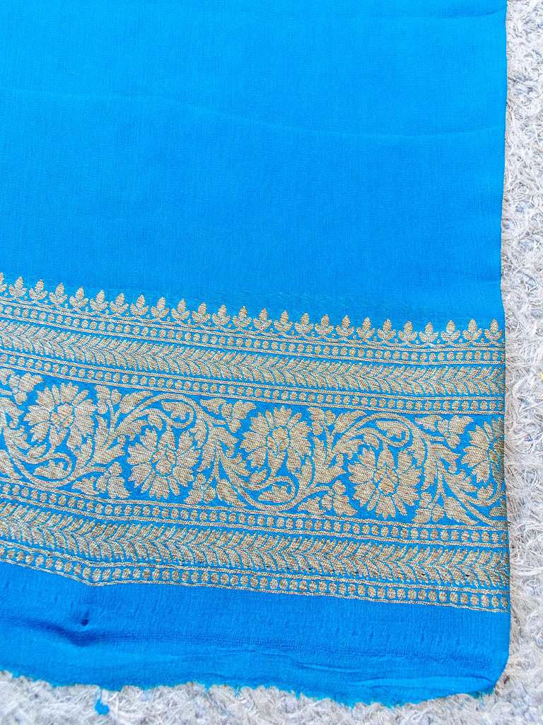 Banarasi Pure Georgette Saree With Antique Zari Buti Weaving-Blue