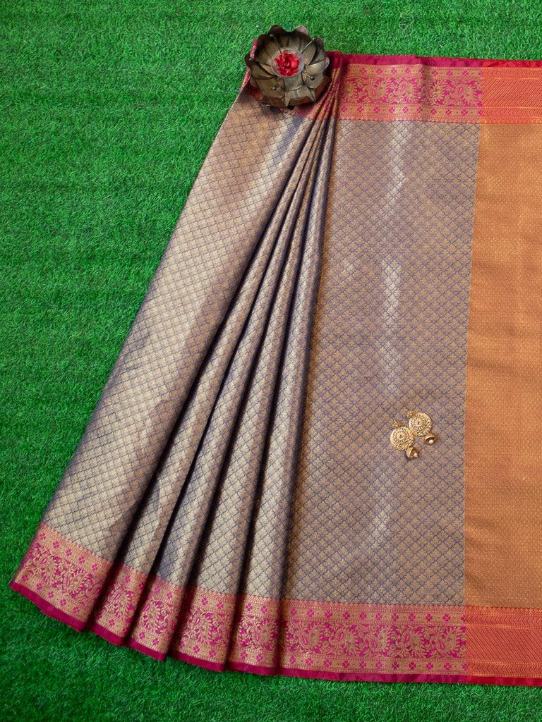 Banarasi Kora Muslin Saree With Tanchoi Weaving & Contrast Border