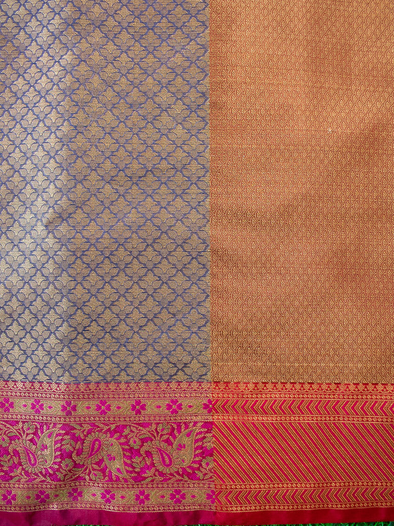 Banarasi Kora Muslin Saree With Tanchoi Weaving & Contrast Border