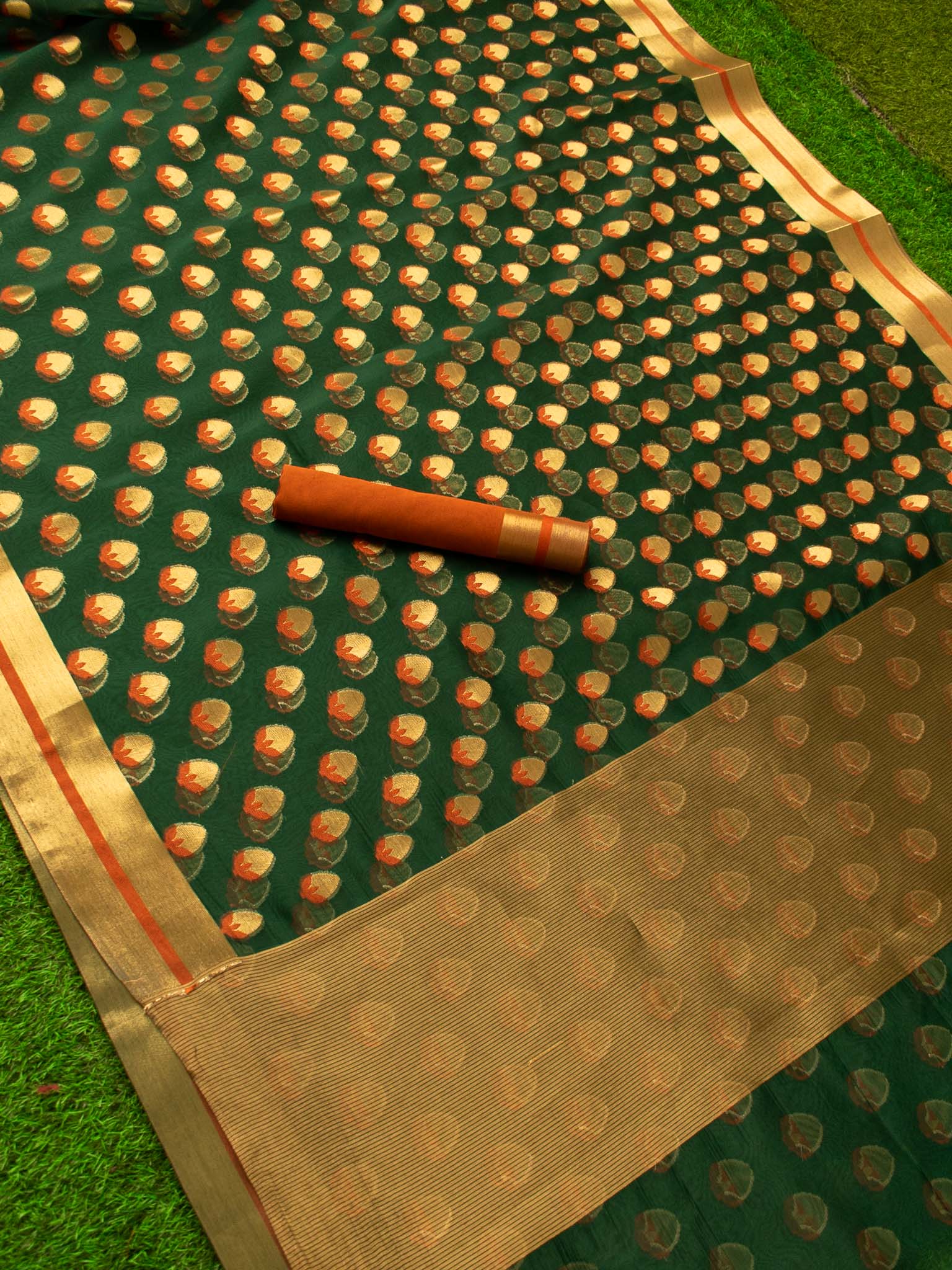 Banarasi Organza Saree With Zari & Meena Buta-Green