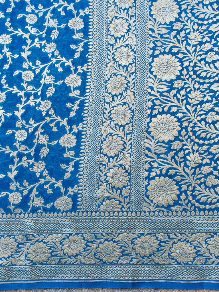 Banarasi Pure Khaddi Georgette Saree With Jaal Zari Weaving-Blue