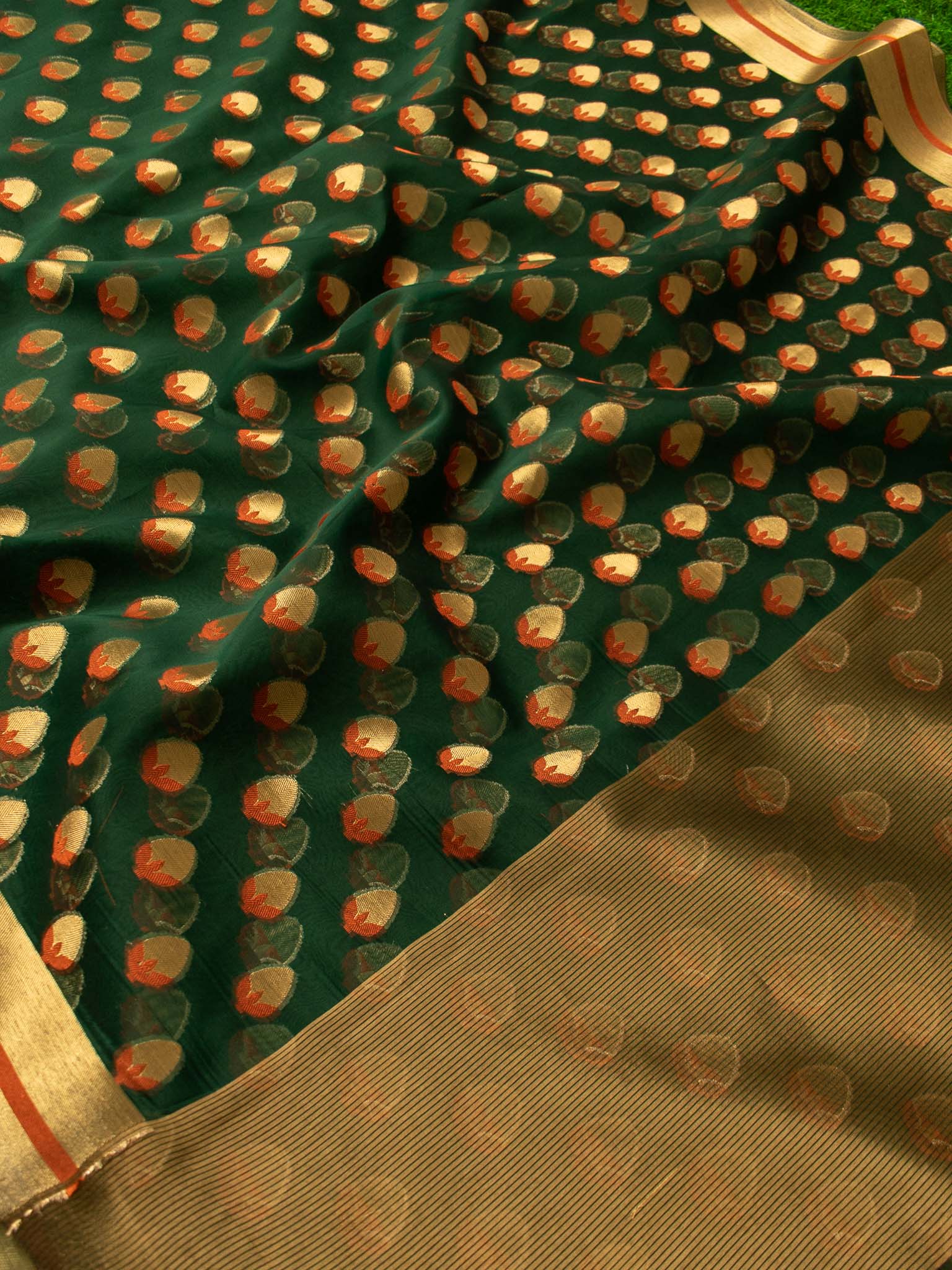 Banarasi Organza Saree With Zari & Meena Buta-Green
