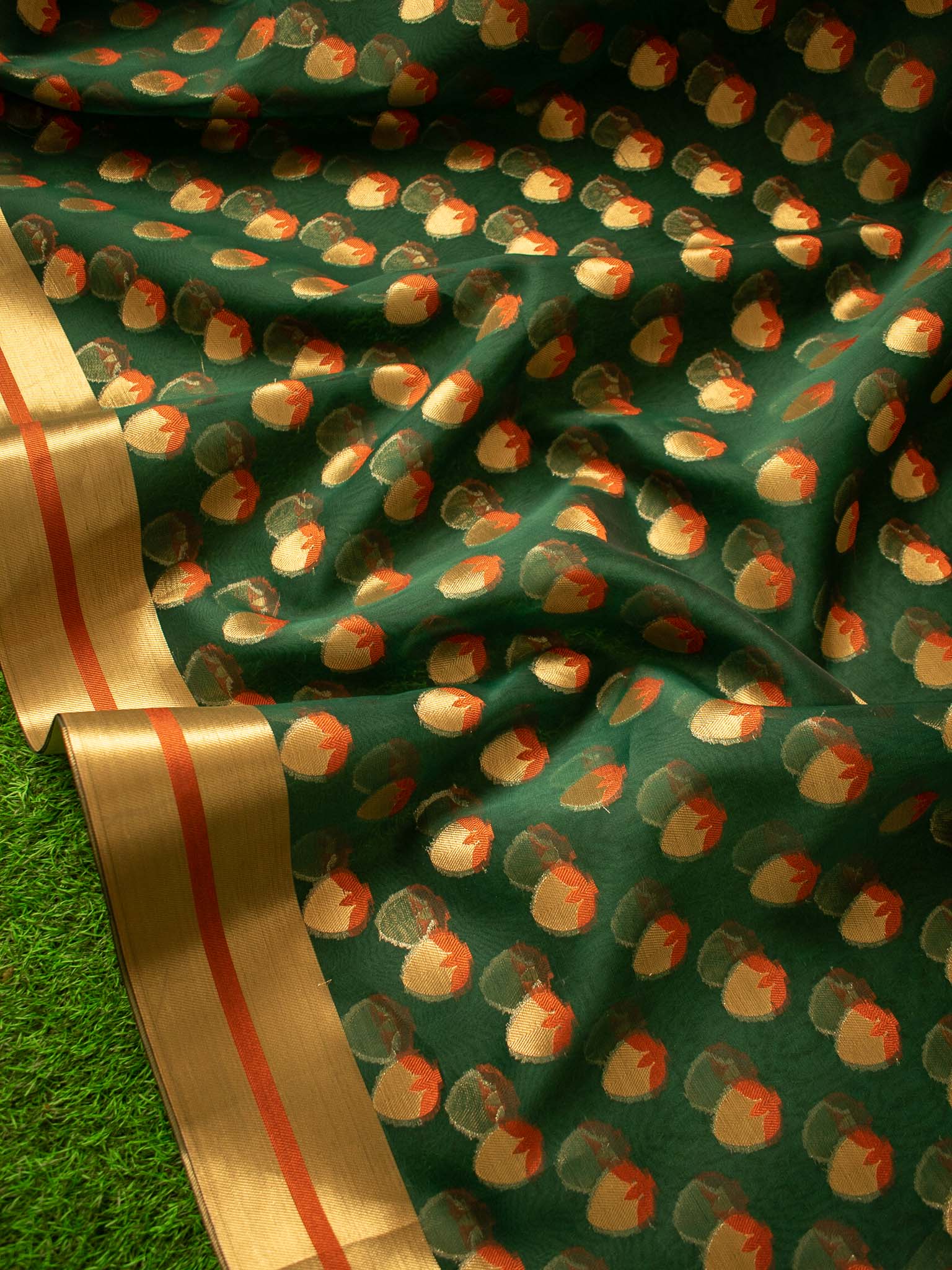 Banarasi Organza Saree With Zari & Meena Buta-Green