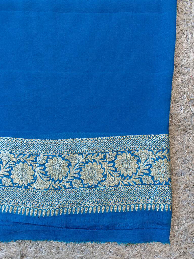 Banarasi Pure Khaddi Georgette Saree With Jaal Zari Weaving-Blue