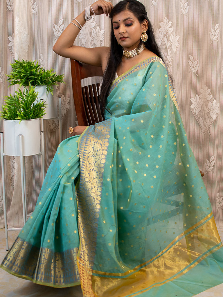 Banarasi Chanderi Cotton Zari Polka Dots Weaving - Sky Blue