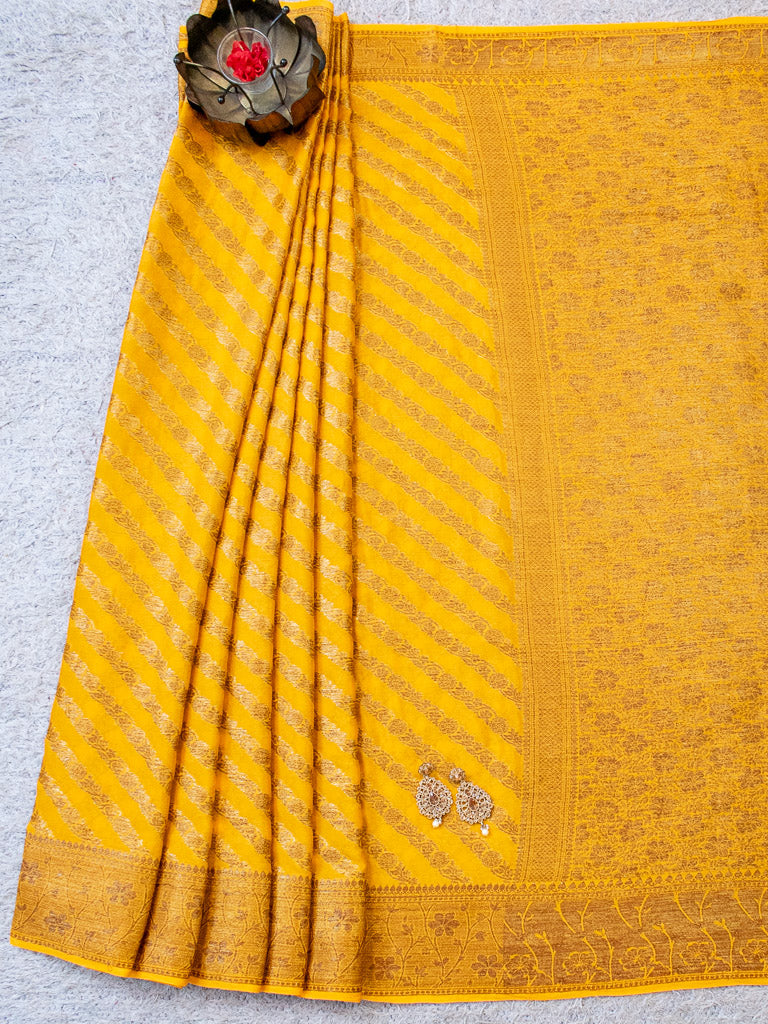 Banarasi Pure Georgette Saree With Aada Antique Zari Weaving-Yellow