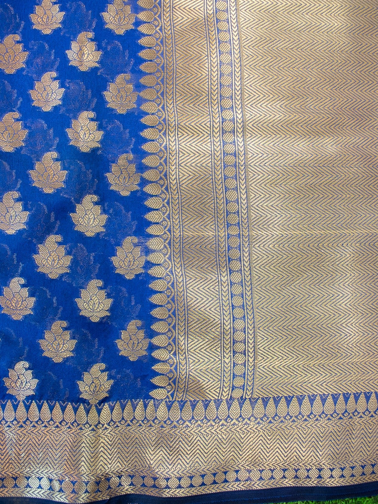Banarasi Semi Silk Saree With Zari Buti Weaving-Royal Blue