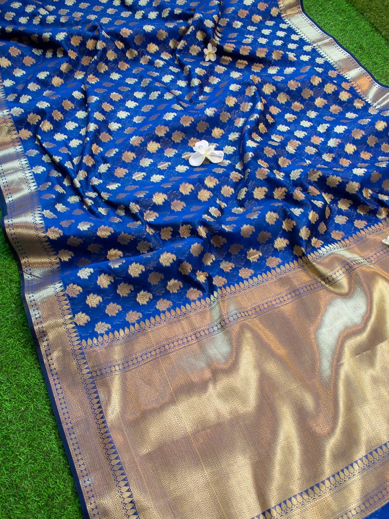 Banarasi Semi Silk Saree With Zari Buti Weaving-Royal Blue