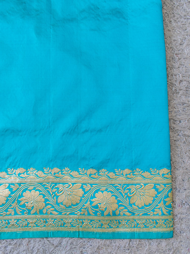 Banarasi Pure Katan Silk Saree With Zari Buti Weaving & Border-Blue