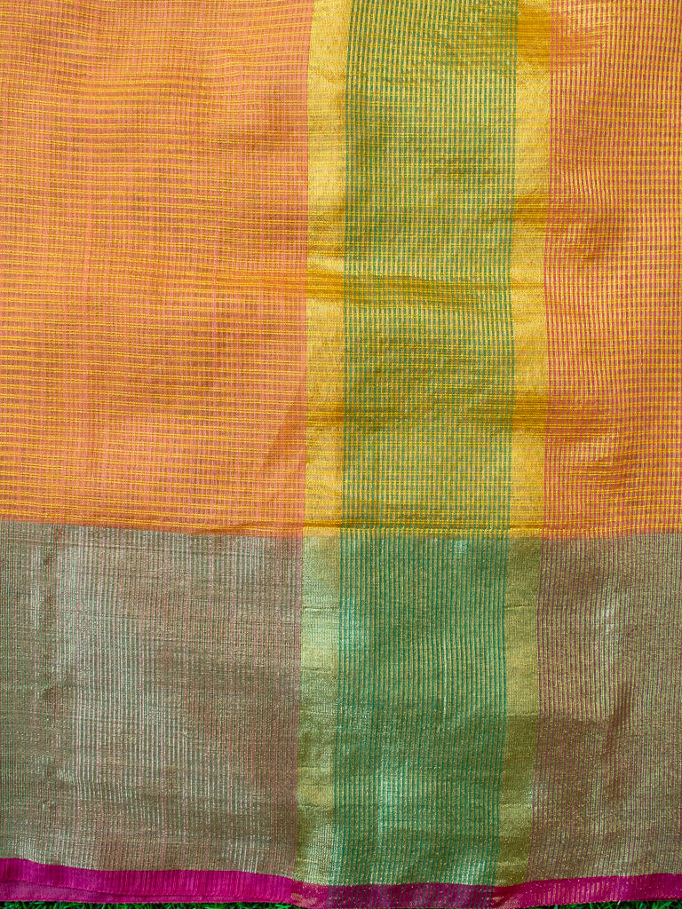 Banarasi Cotton Silk Saree Plain Body With Antique Zari Border-Orange