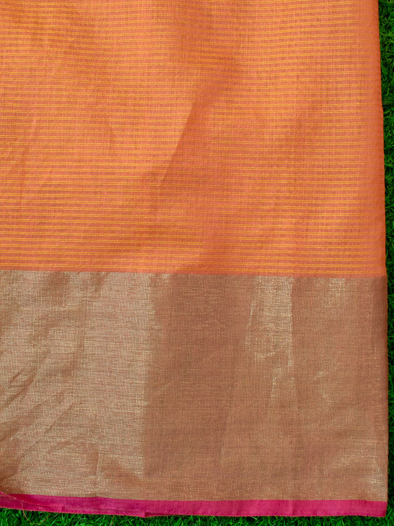 Banarasi Cotton Silk Saree Plain Body With Antique Zari Border-Orange