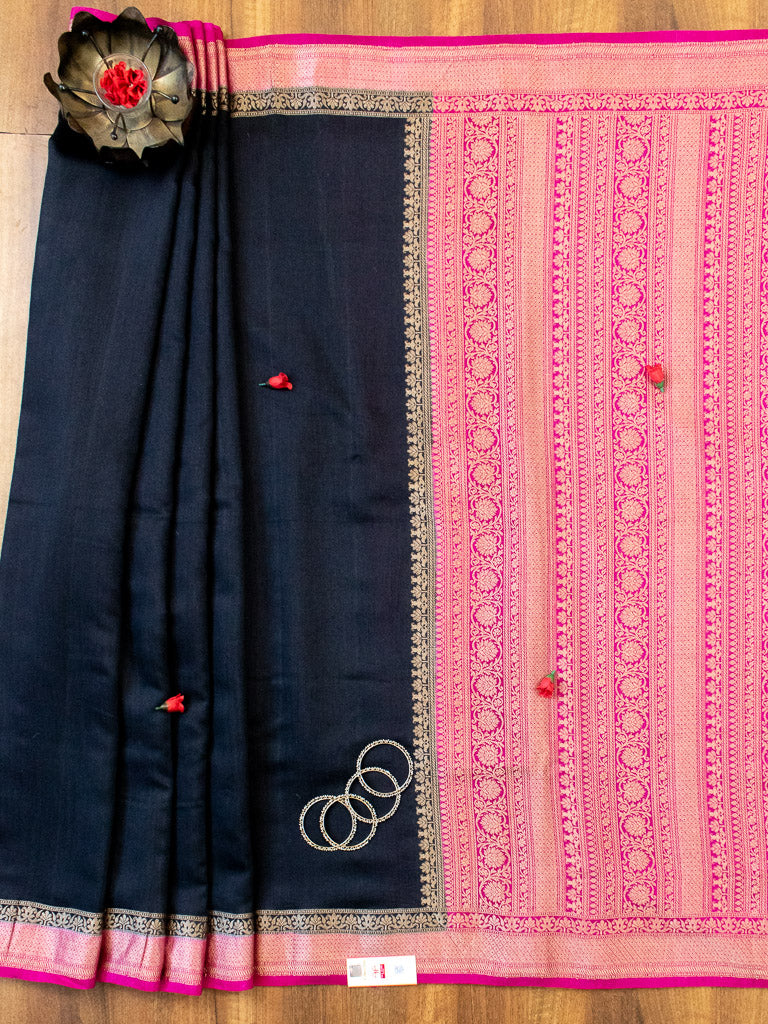 Banarasi Handwoven Pure Muga Silk Saree With Antique Resham Border-Black