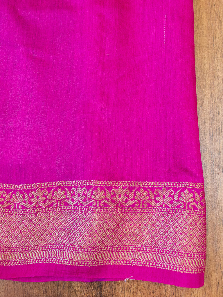 Banarasi Handwoven Pure Muga Silk Saree With Antique Resham Border-Turquoise Blue