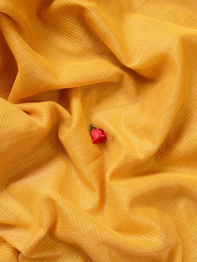 Banarasi Cotton Silk Saree Plain Body With Antique Zari Border-Yellow