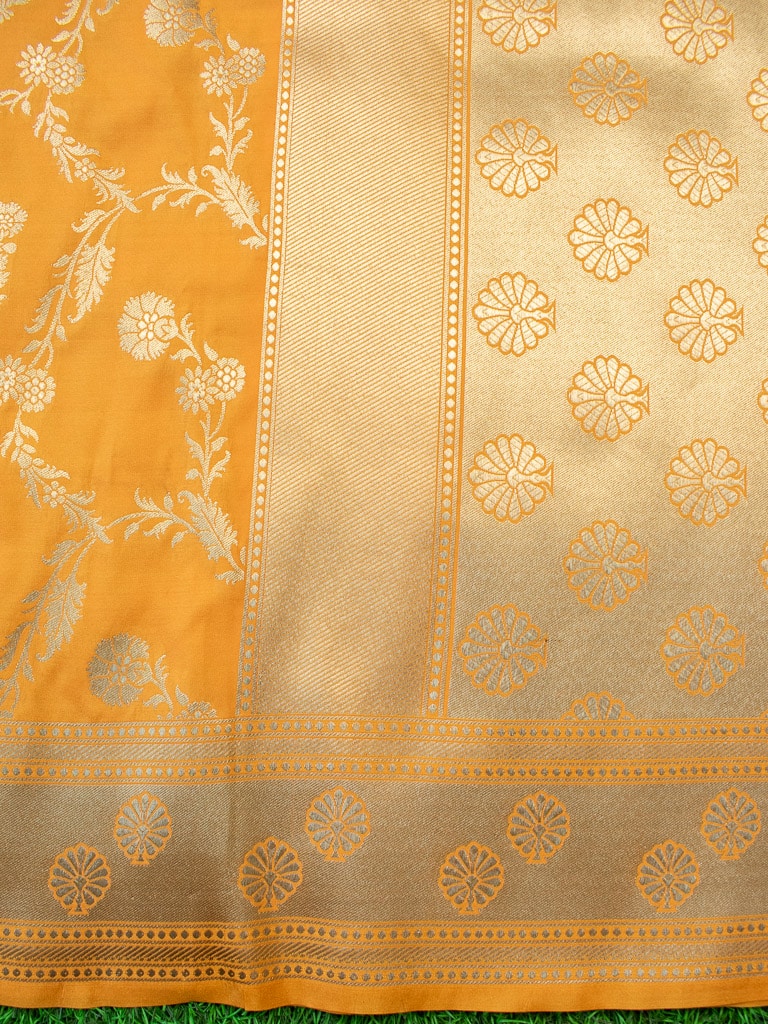 Banarasi Art Katan Silk Saree With Meena Floral Jaal Weaving-Yellow