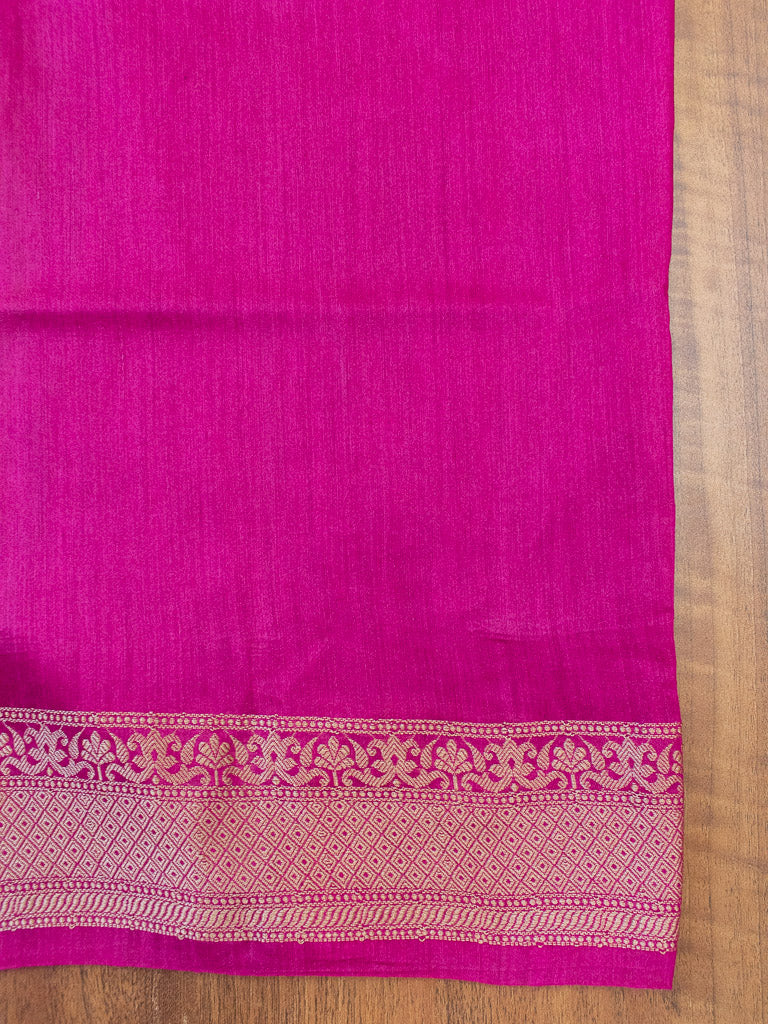 Banarasi Handwoven Pure Muga Silk Saree With Antique Resham Border-Blue & Deep Purple