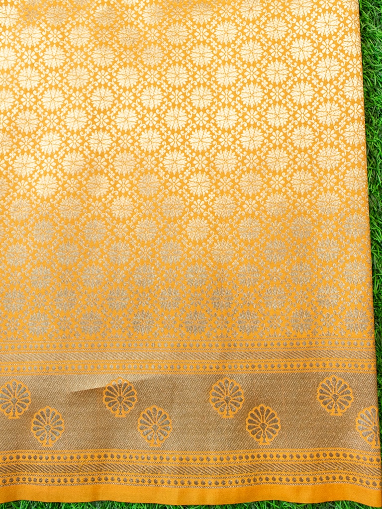 Banarasi Art Katan Silk Saree With Meena Floral Jaal Weaving-Yellow