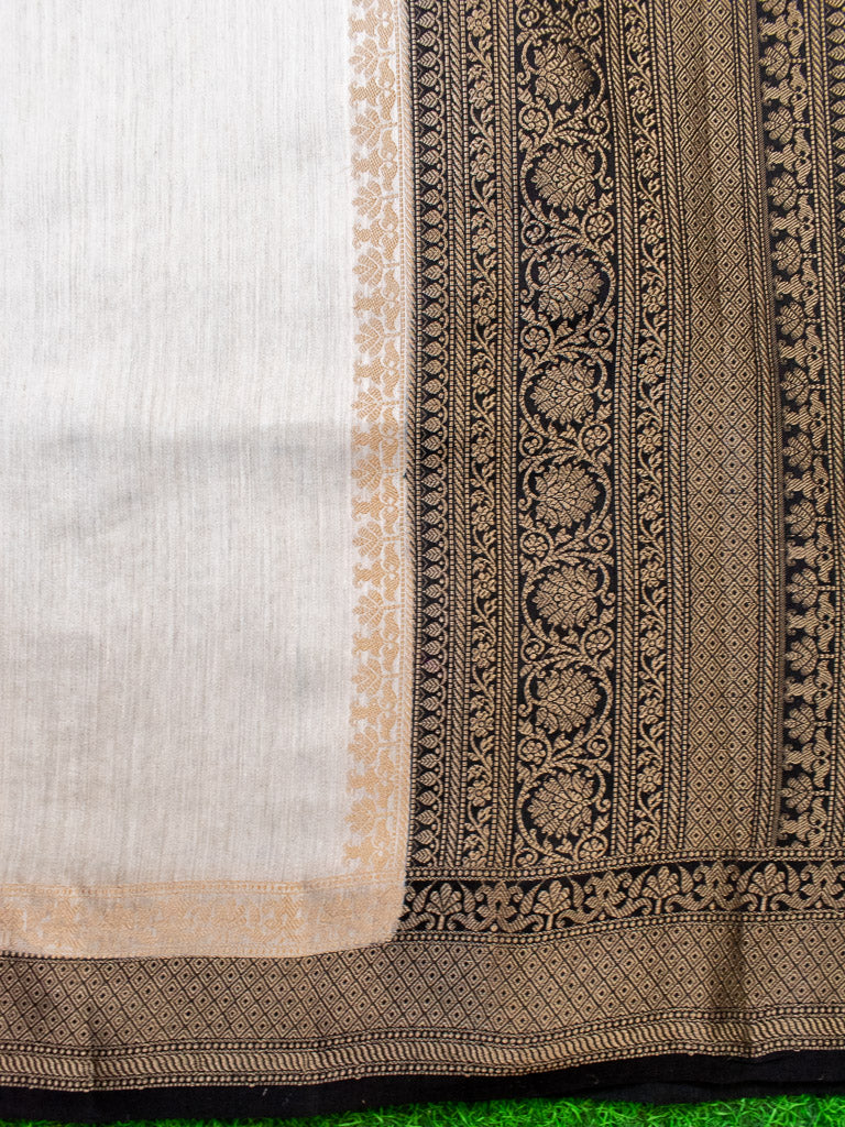 Banarasi Handwoven Pure Muga Silk Saree With Antique Resham Border-Beige