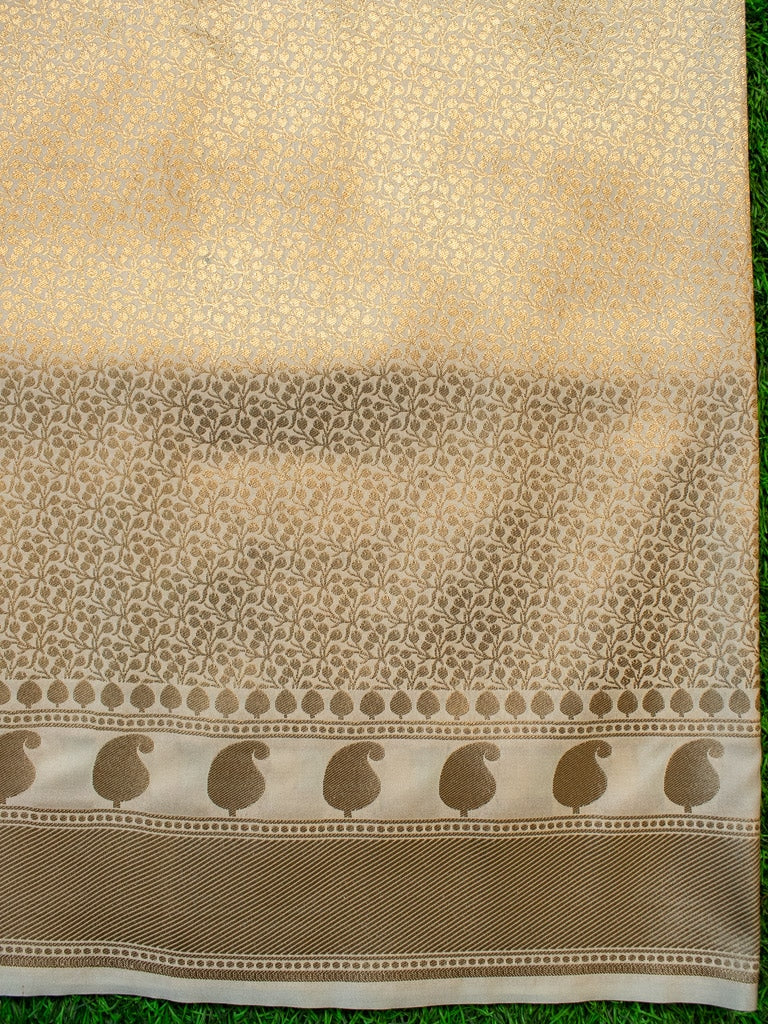 Banarasi Handloom Art Katan Silk Saree With Meena Floral Jaal Weaving-Ivory White