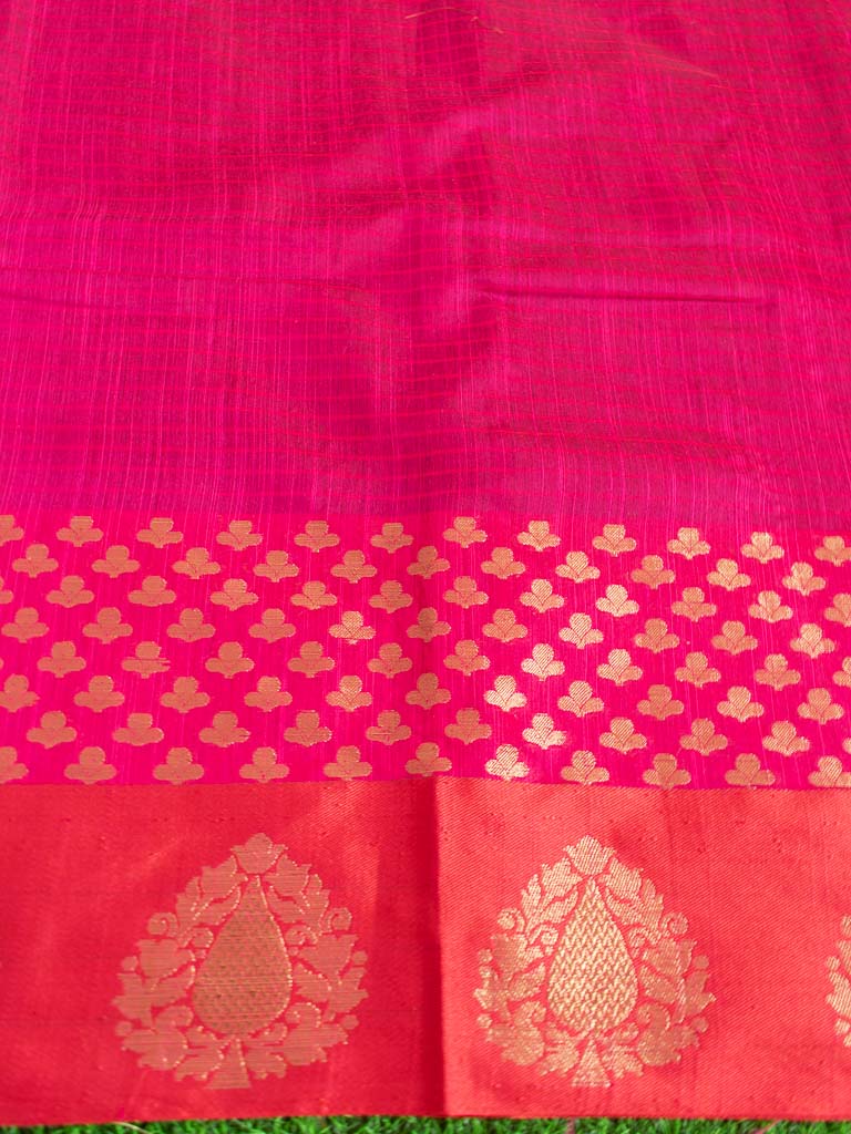 Banarasi Cotton Silk Saree With Satin Skirt Border-Magenta