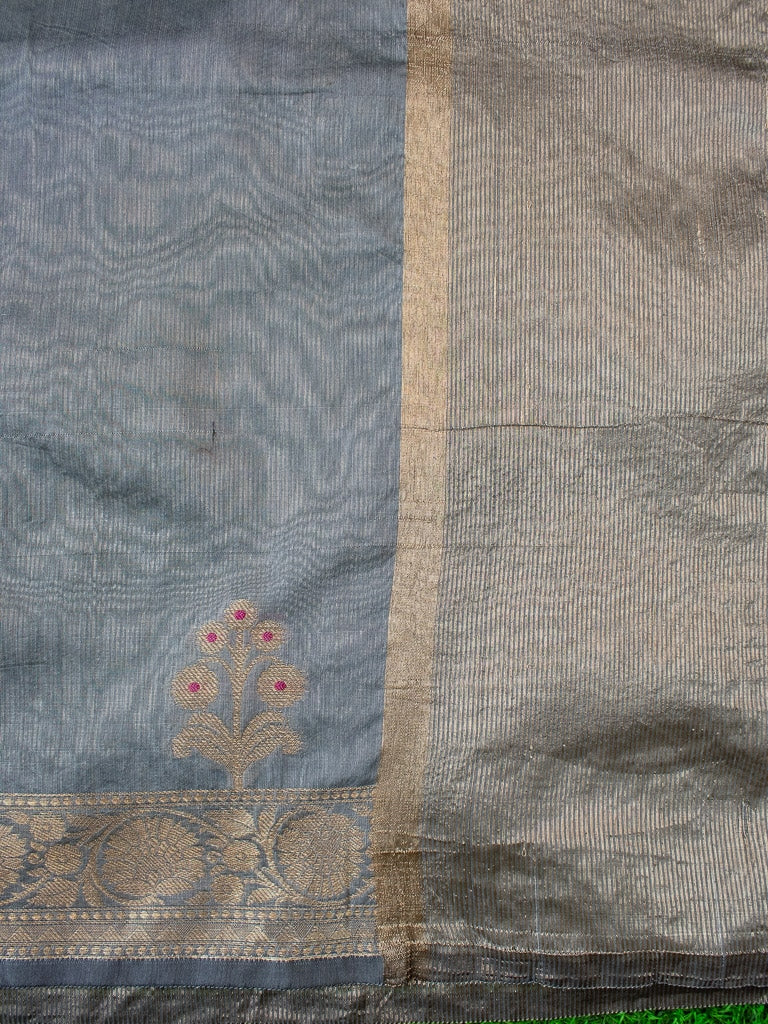 Banarasi Cotton Silk Saree With Zari & Meena Weaving Border-Grey